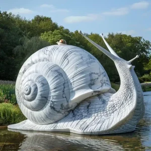Marble large garden snail statue for outdoor decor 1