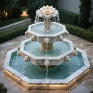 Pyramid-shaped White marble outdoor tiered fountain 1