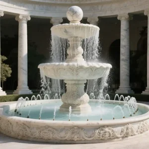 Pyramid-shaped White marble outdoor tiered fountain 2 Pyramid-shaped White marble outdoor tiered fountain 2