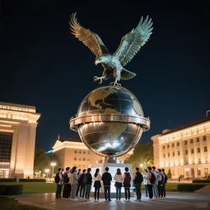 Bronze eagle on metal globe sculpture2 Bronze eagle on metal globe sculpture 2