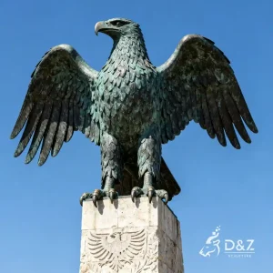 Large bronze Albanian eagle statue outdoor square 1