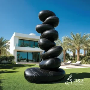 Modern black marble balancing stone sculpture, outdoor landscape pebble sculpture, garden stacked stone 2 Modern black marble balancing stone sculpture, outdoor landscape pebble sculpture, garden stacked stone 2