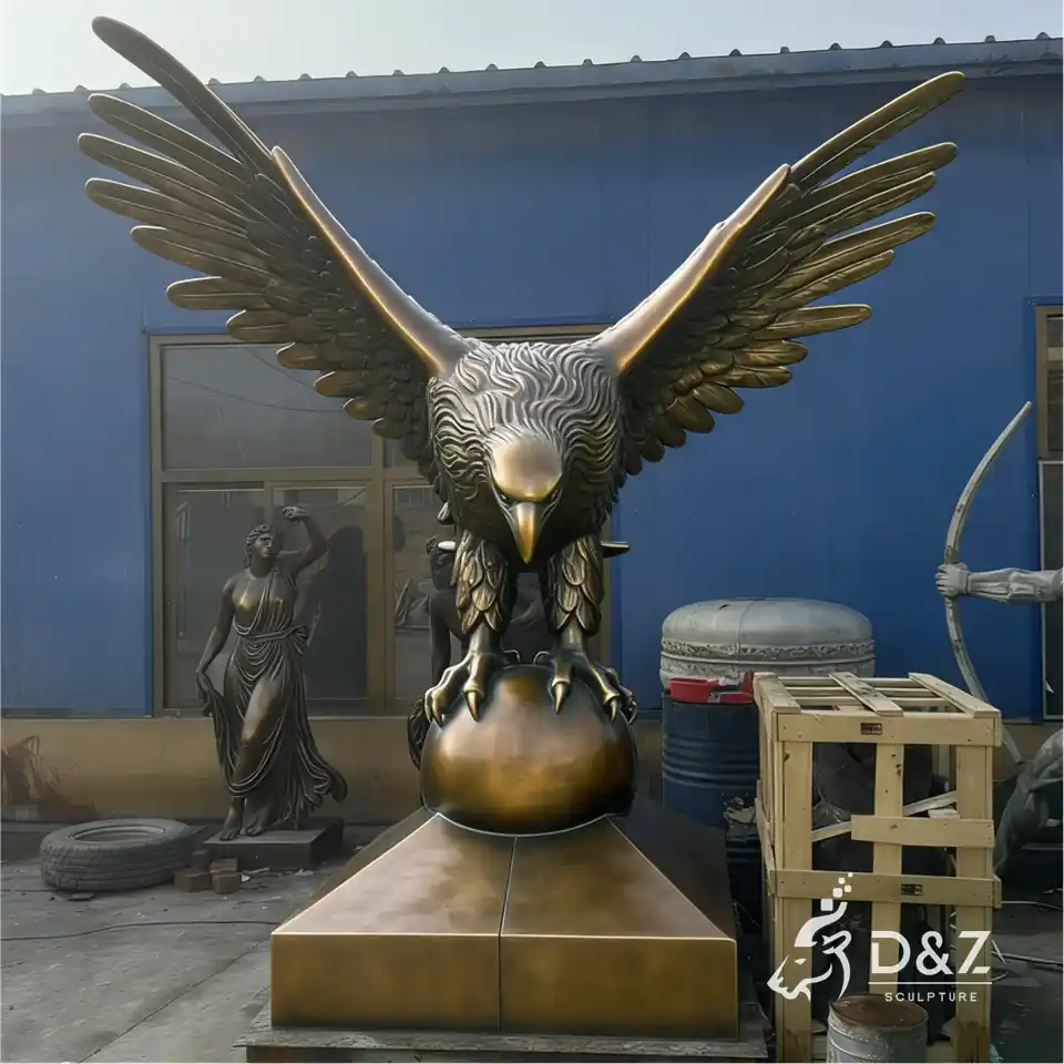 Large Outdoor Bronze Flying Eagle on Ball Statue 1 Large Outdoor Bronze Flying Eagle on Ball Statue 1