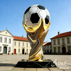 Giant metal football sculpture trophy, soccer sculpture, city landmark, painted 2
