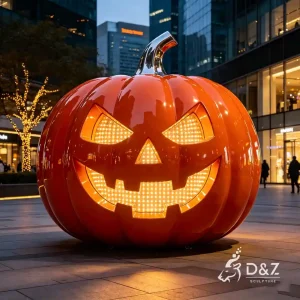 Giant metal Halloween pumpkin sculptures with lights for festival decor 1