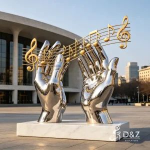 Large Metal two hands sculpture Golding Golden Musical Note 1
