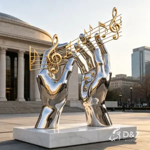 Large Metal Two Hands Sculpture Golding Golden Musical Note 6