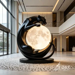 Large Black Leopard Sculpture Lamp, Moon Art Leopard Statue 1