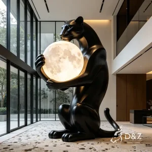 Large Black Leopard Sculpture Lamp, Moon Art Leopard Statue 2