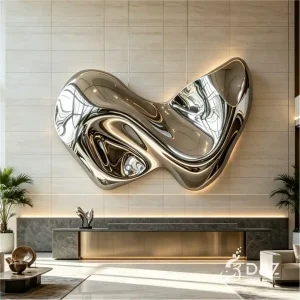 Large Metal Wall Art Sculpture, Stainless Steel Fluid Organic Abstract Wall Art 2