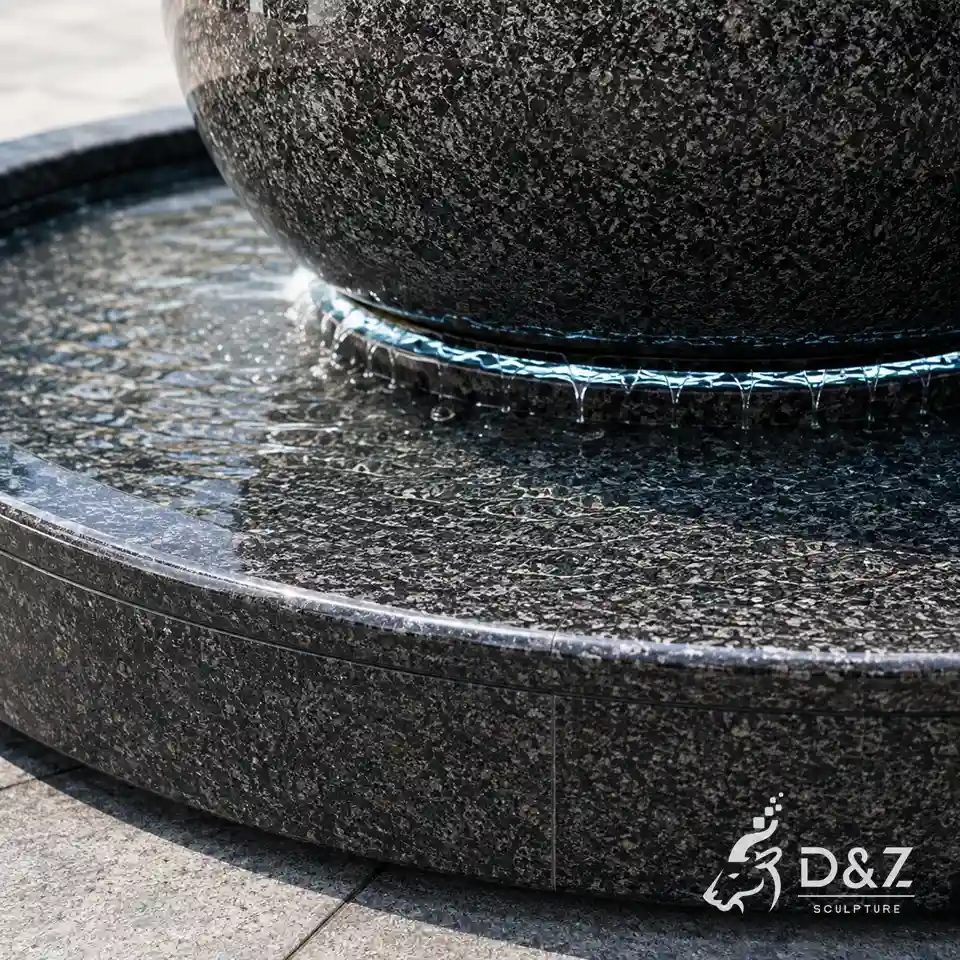 Granite fountain base and sphere contact area detail Granite fountain base and sphere contact area detail