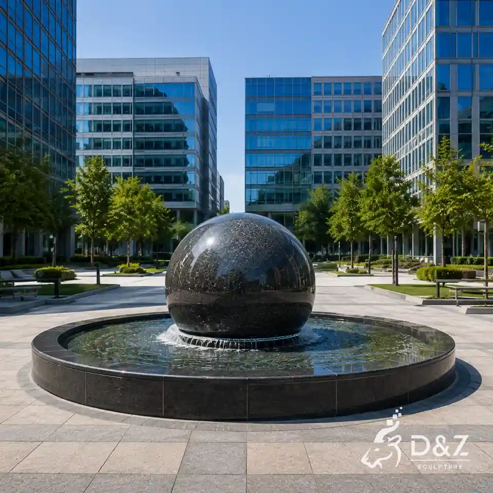 Large granite ball fountain for a corporate headquarters plaza Large granite ball fountain for a corporate headquarters plaza