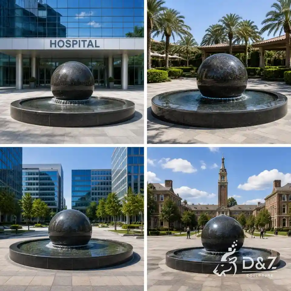 Floating stone sphere fountain applications for hospitals hotels universities and plazas Floating stone sphere fountain applications for hospitals hotels universities and plazas