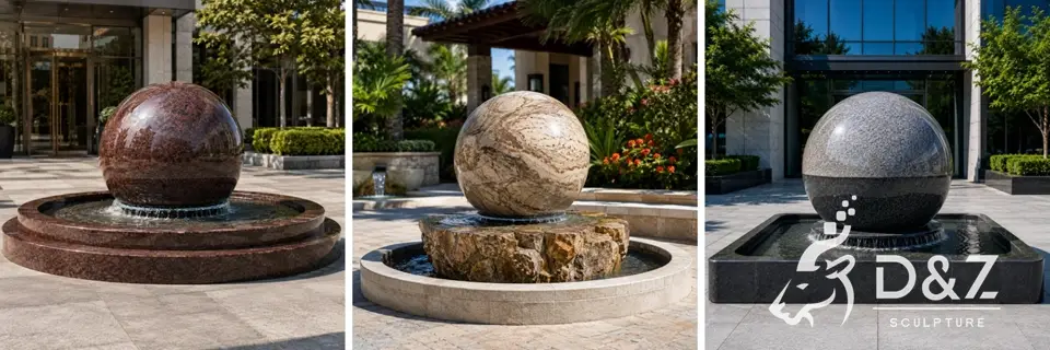 Custom-made floating granite sphere fountains Custom-made floating granite sphere fountains