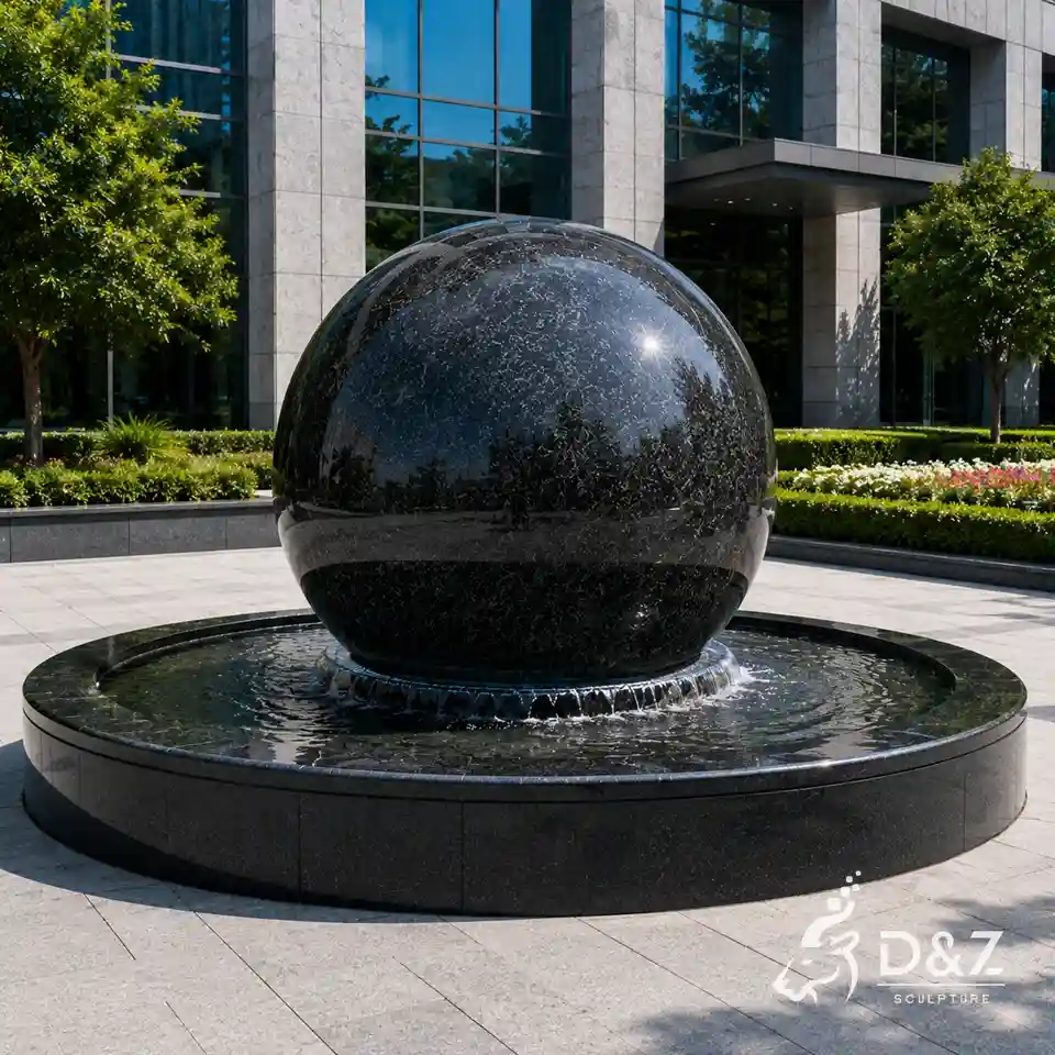 Black rotating granite ball fountain for commercial and public landscape projects Black rotating granite ball fountain for commercial and public landscape projects