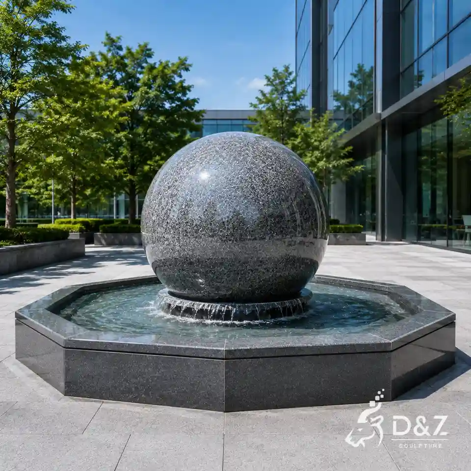 Octagonal base floating granite ball fountain Octagonal base floating granite ball fountain