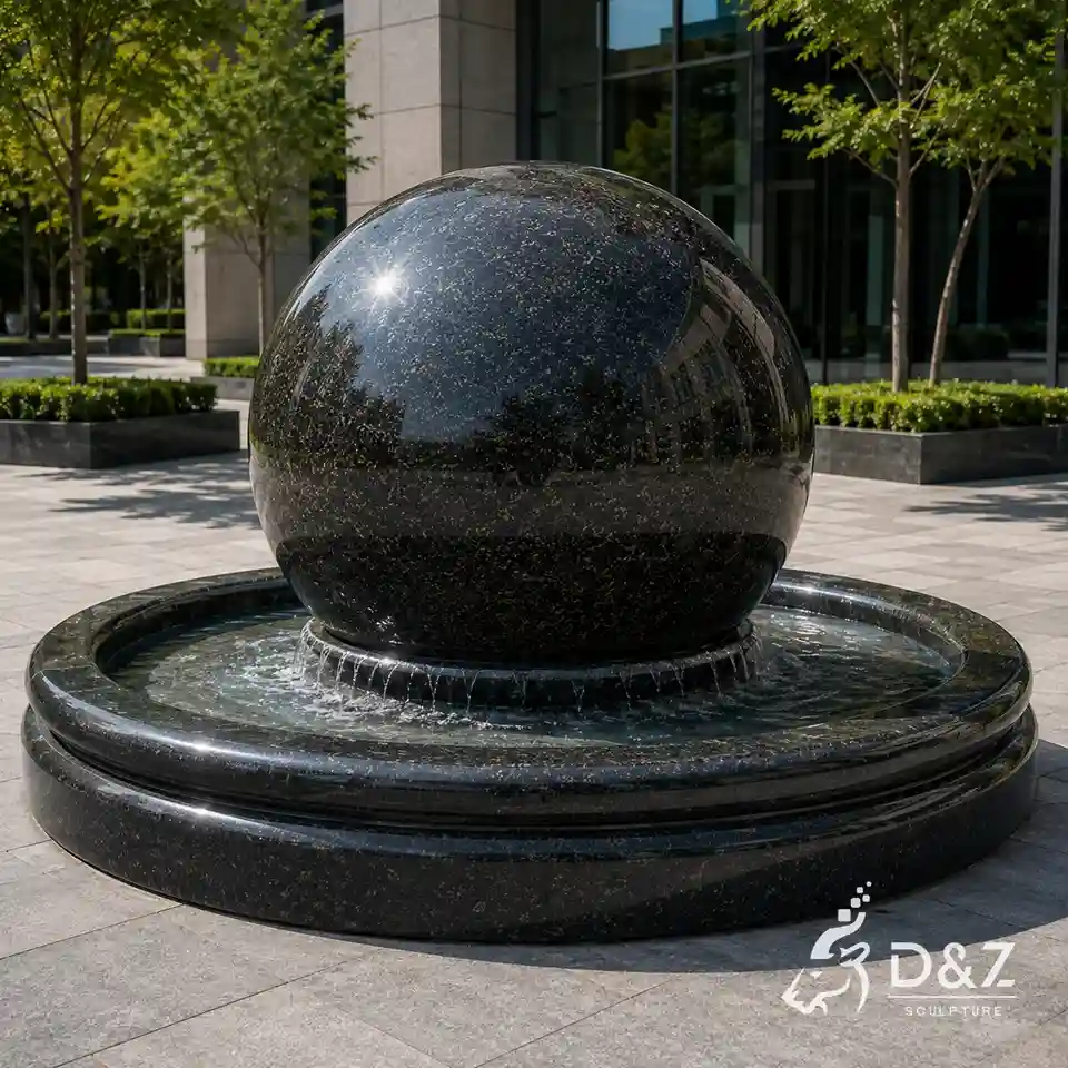 Tiered round base floating granite ball fountain Tiered round base floating granite ball fountain