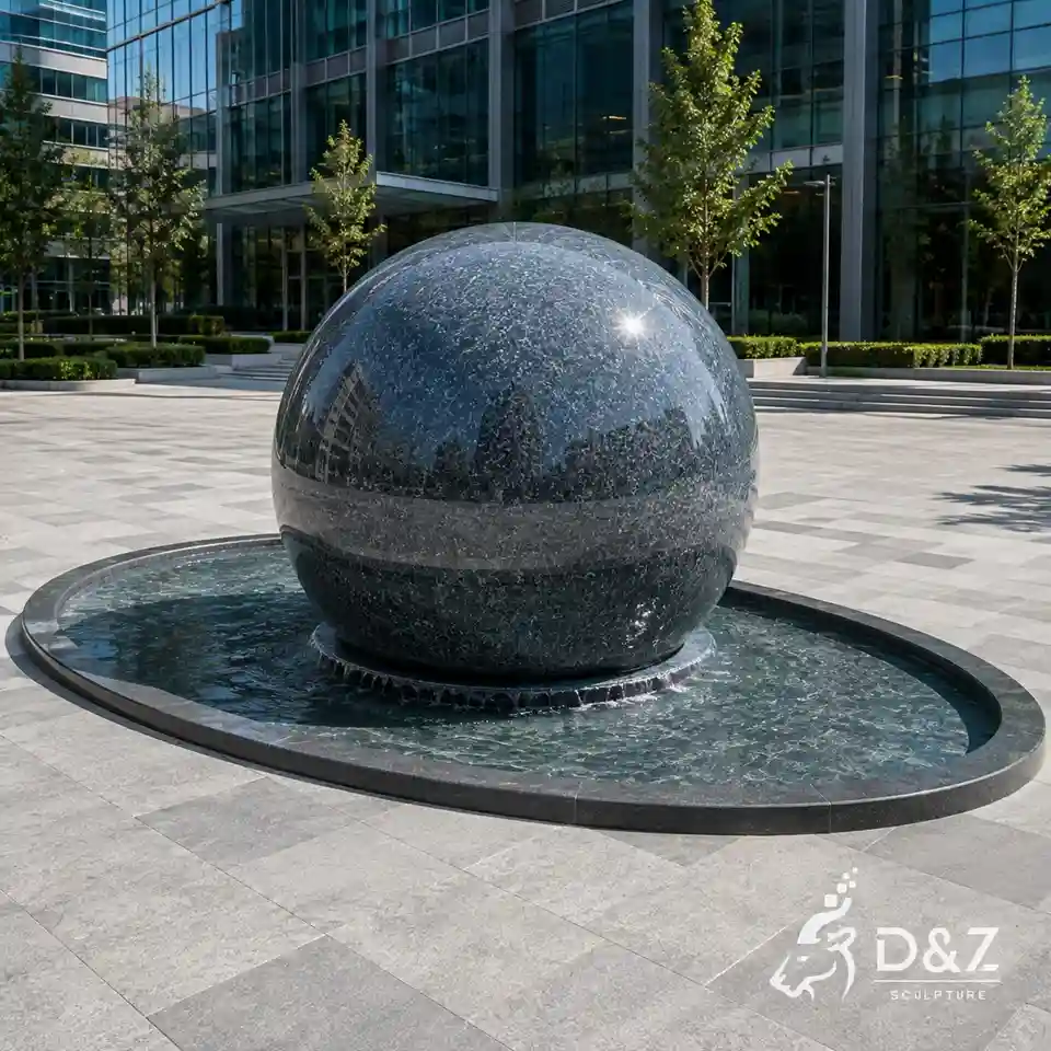 Oval basin floating granite ball fountain Oval basin floating granite ball fountain