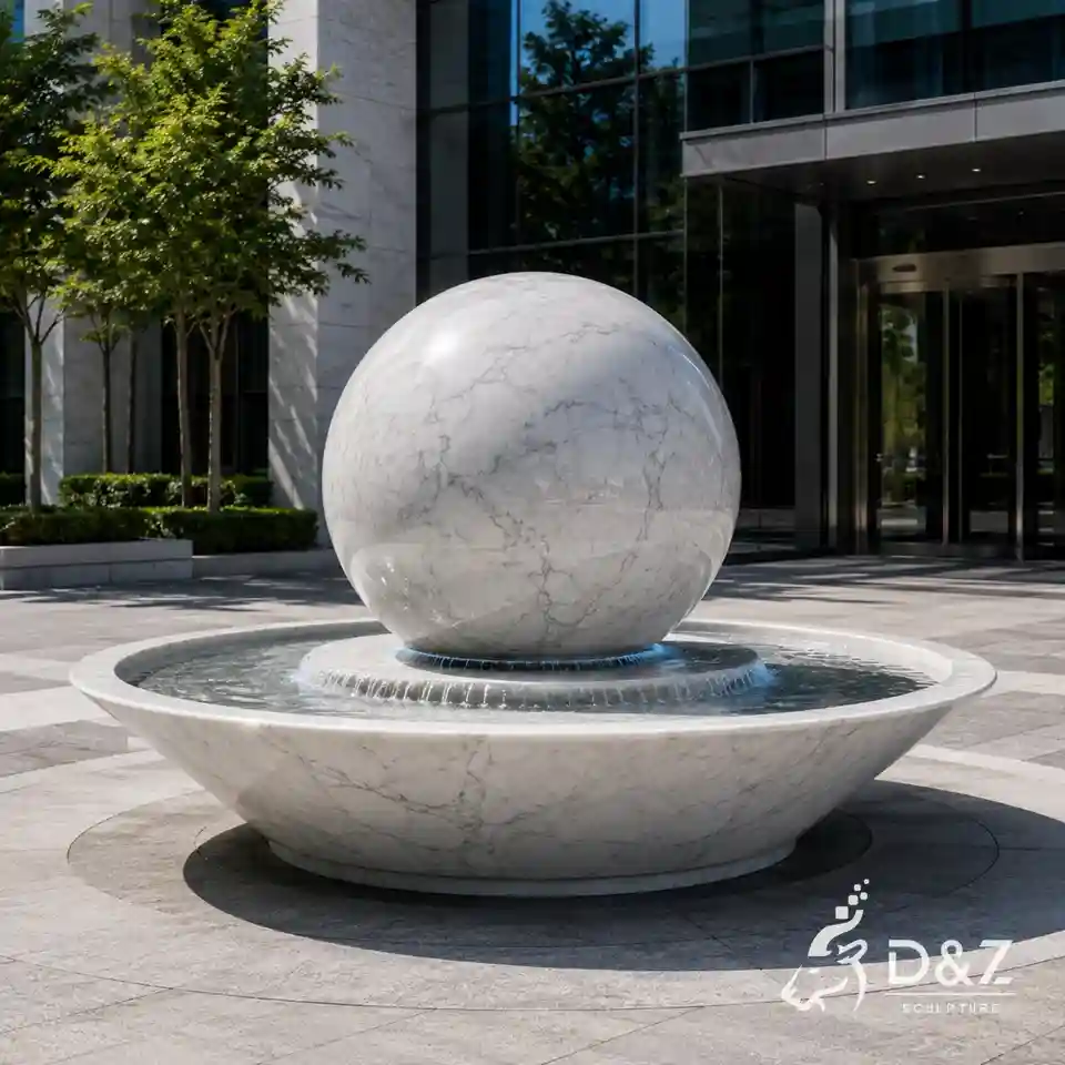 White bowl base floating stone sphere fountain White bowl base floating stone sphere fountain
