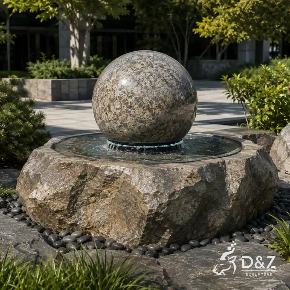 Natural rock base floating granite ball fountain Natural rock base floating granite ball fountain