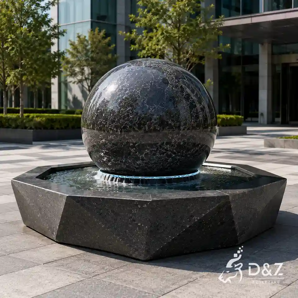 Geometric base floating granite ball fountain Geometric base floating granite ball fountain